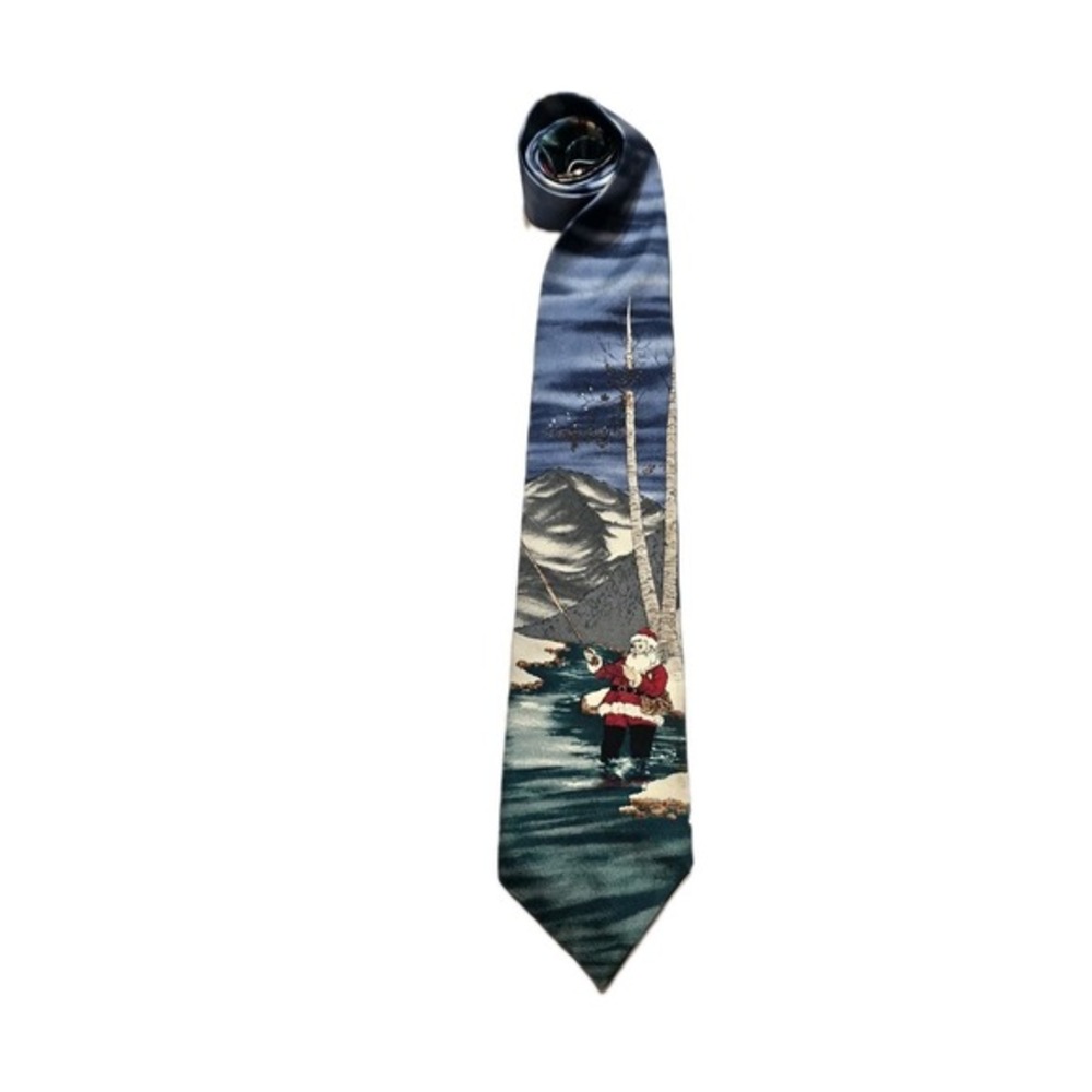 417 Van Heusen Santa Golfing Silk Neck Tie Christmas Men's formalwear Fishing
